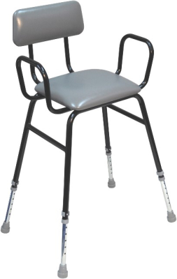 Black Perching Stool - Padded Back & Arms- Height Adjustable